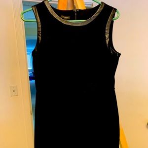 Talbots.Black sleeveless.Size 8 petite.Faux leather trim NWT. Rayon/nylon